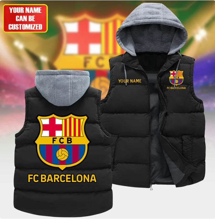 Personalized Barca Sleeveless wind proof Puffer Jacket With Hood