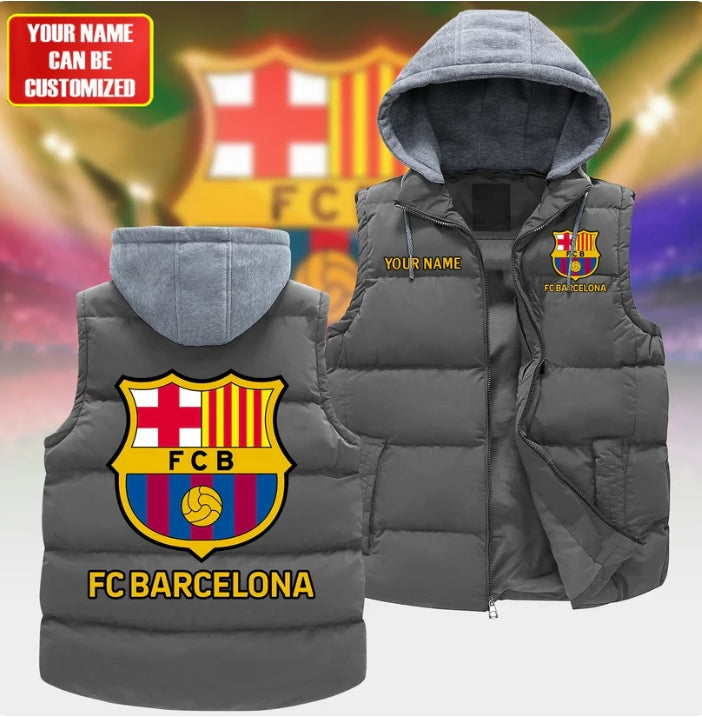 Personalized Barca Sleeveless wind proof Puffer Jacket With Hood