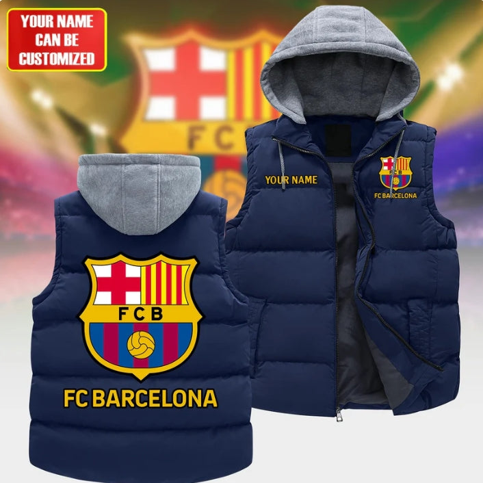 Personalized Barca Sleeveless wind proof Puffer Jacket With Hood