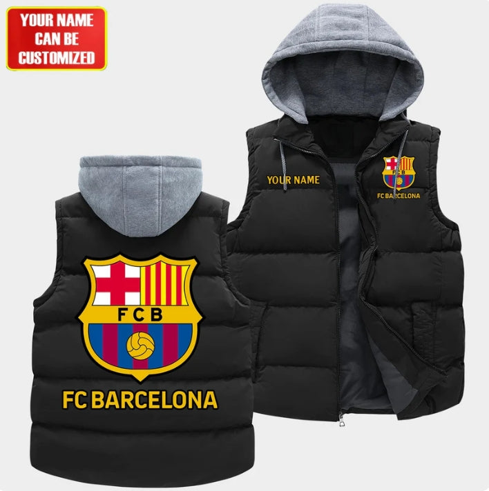 Personalized Barca Sleeveless wind proof Puffer Jacket With Hood