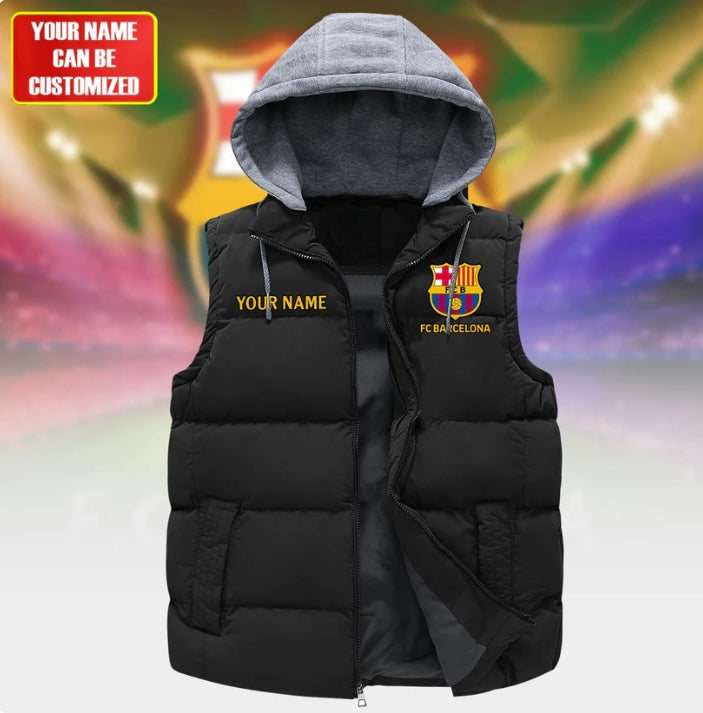 Personalized Barca Sleeveless wind proof Puffer Jacket With Hood