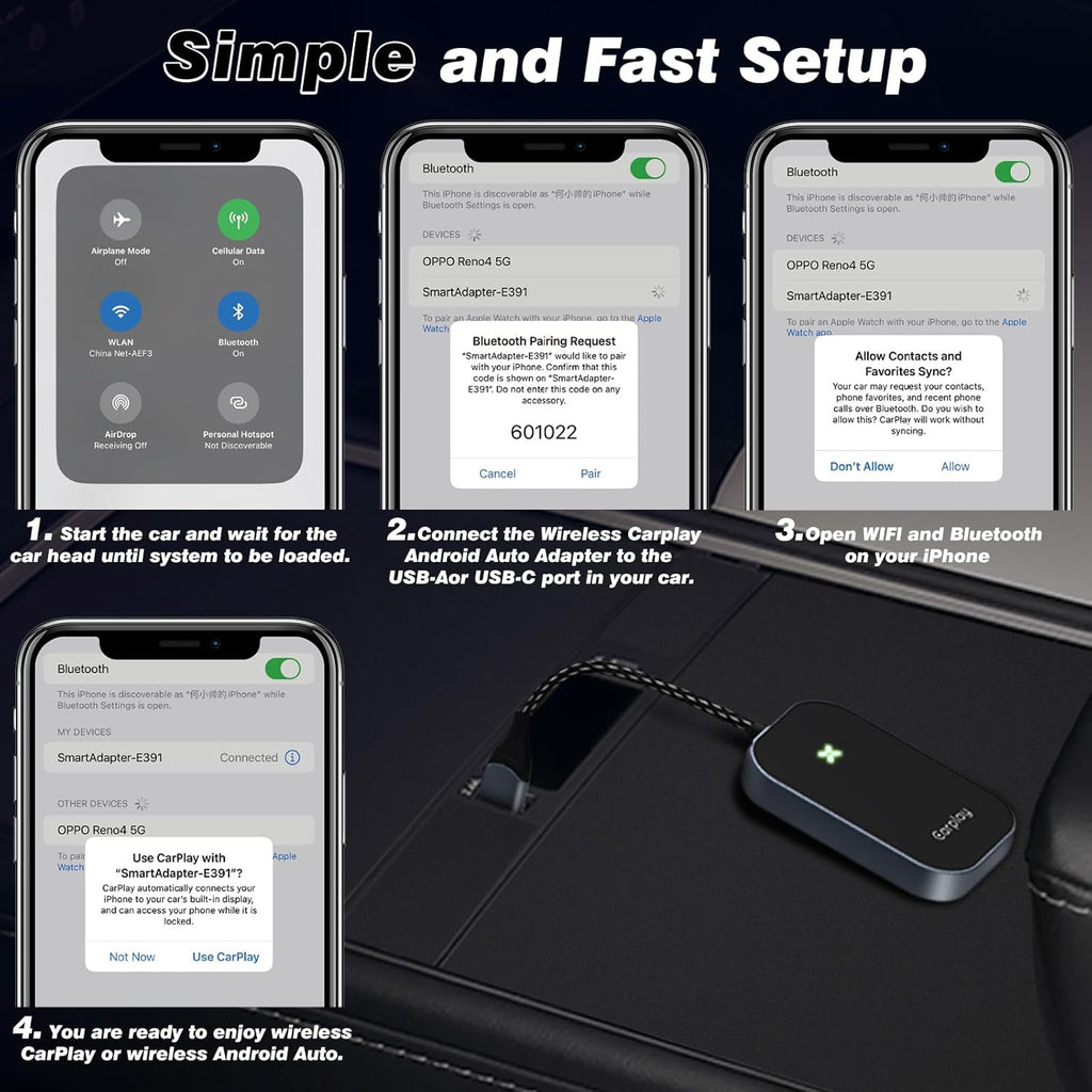 Wireless Carplay, Convert Wired to Wireless Carplay Dongle, Plug & Play USB Adapter for Cars, Seamless Control Adapter for Ios 10+ (Black)