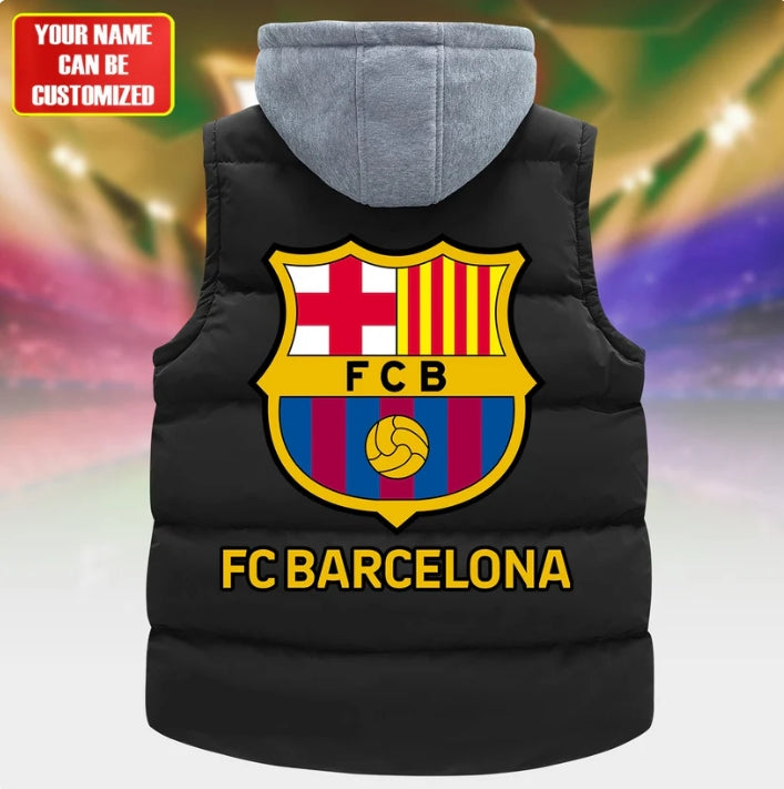 Personalized Barca Sleeveless wind proof Puffer Jacket With Hood
