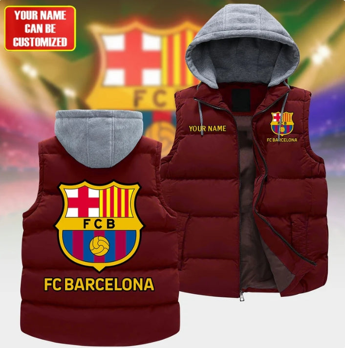 Personalized Barca Sleeveless wind proof Puffer Jacket With Hood